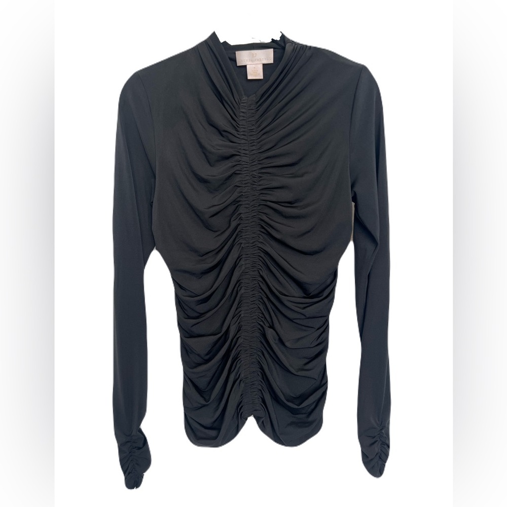🖤 EUC RACHEL PARCELL Black Ruched Stretch Knit Long Sleeve Top | Women’s Small - Picture 6 of 9